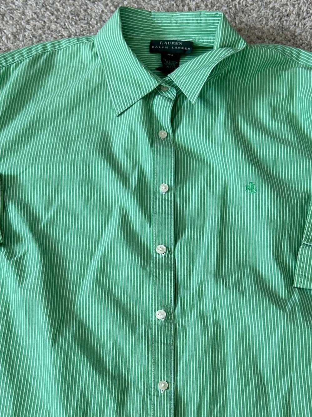 Lauren by Ralph Lauren Green Striped Long Sleeve Shirt Size 2X